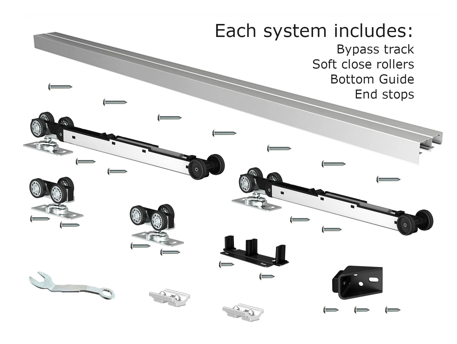 aluminum ceiling mount bypass track kit - soft closing - Image 3
